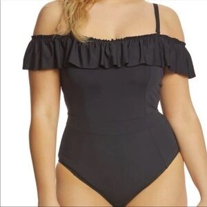 Bleu Rod Beattie Strapless Ruffle Overlay Black Monokini Maillot Swimsuit 14